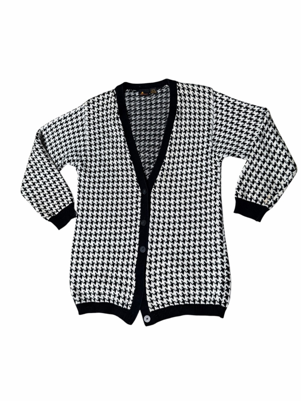 Vintage 80s 90s Lizsport Houndstooth Cardigan Sweater Petite S Long Preppy